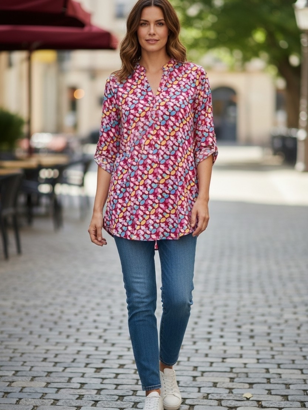 Dear Scarlett Lizzy Pink Multi-Color V-Neck Printed Top